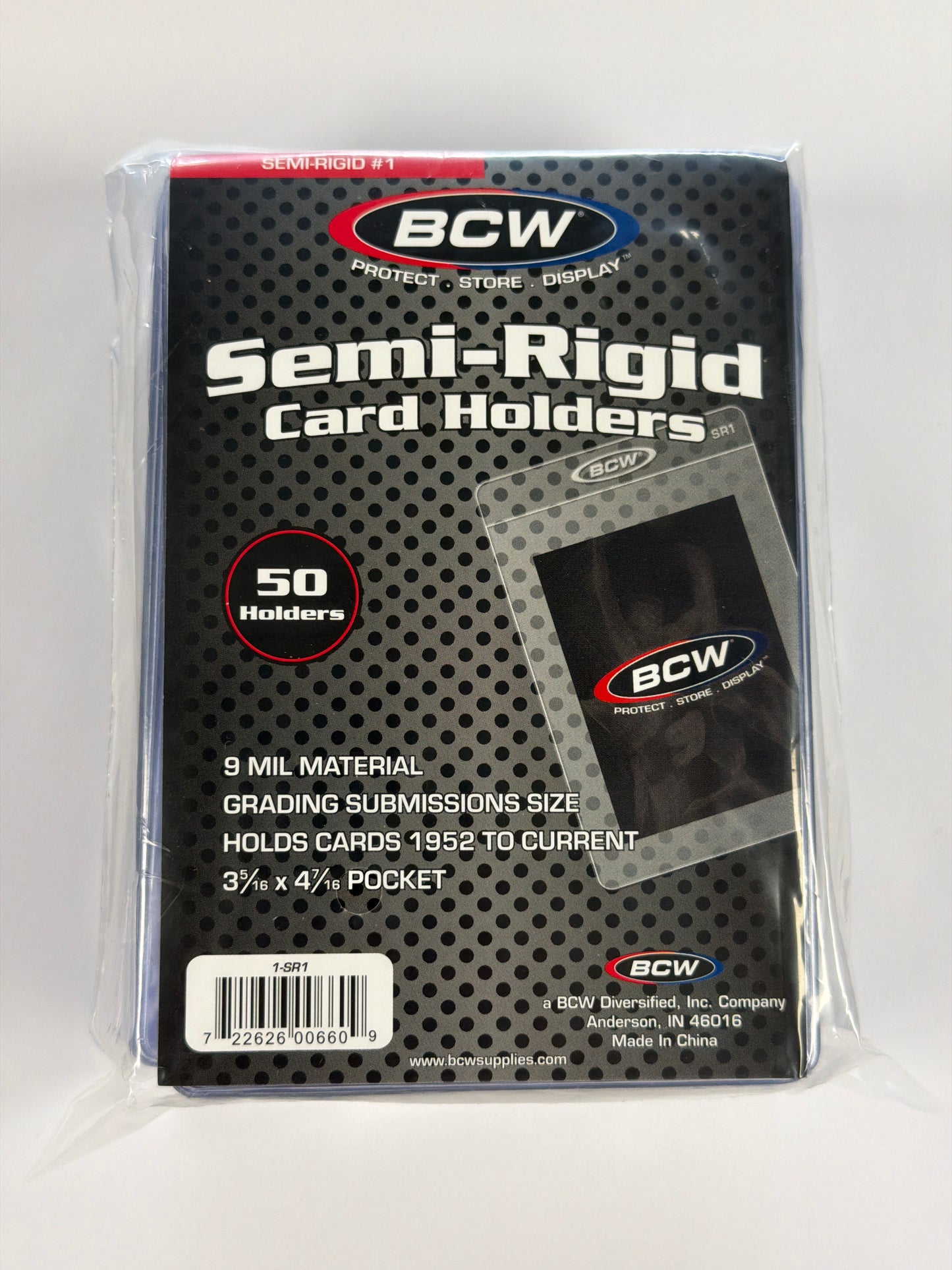 BCW Semi-Rigid Card Holders - 9 Mil. 50 Holders - 3 5/16” x 4 7/16” Pocket
