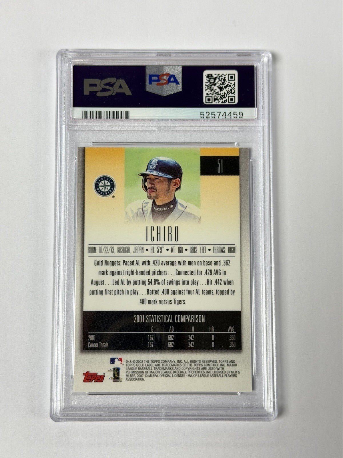 2002 TOPPS GOLD LABEL #51 ICHIRO PSA 9 MINT 459