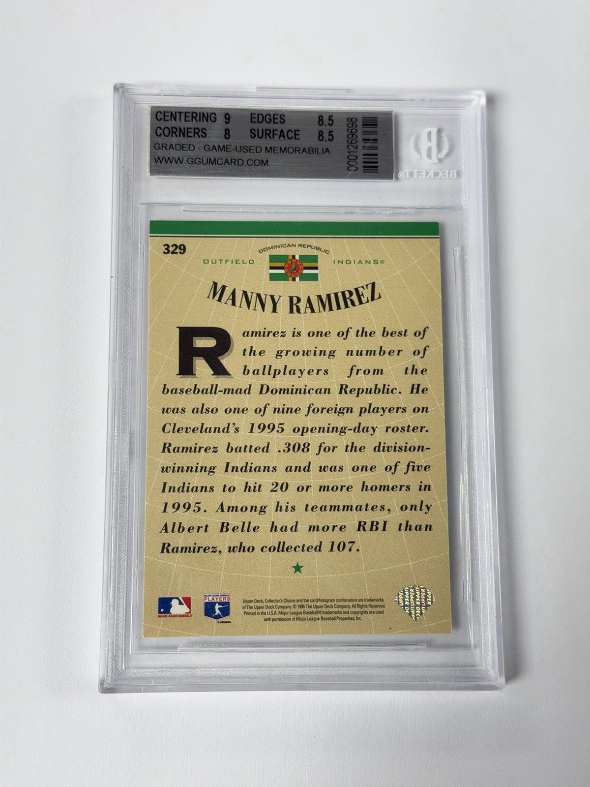 1996 Collectors Choice #329 M. Ramirez Game Used Bat Beckett 8.5 NM-MT+ 698