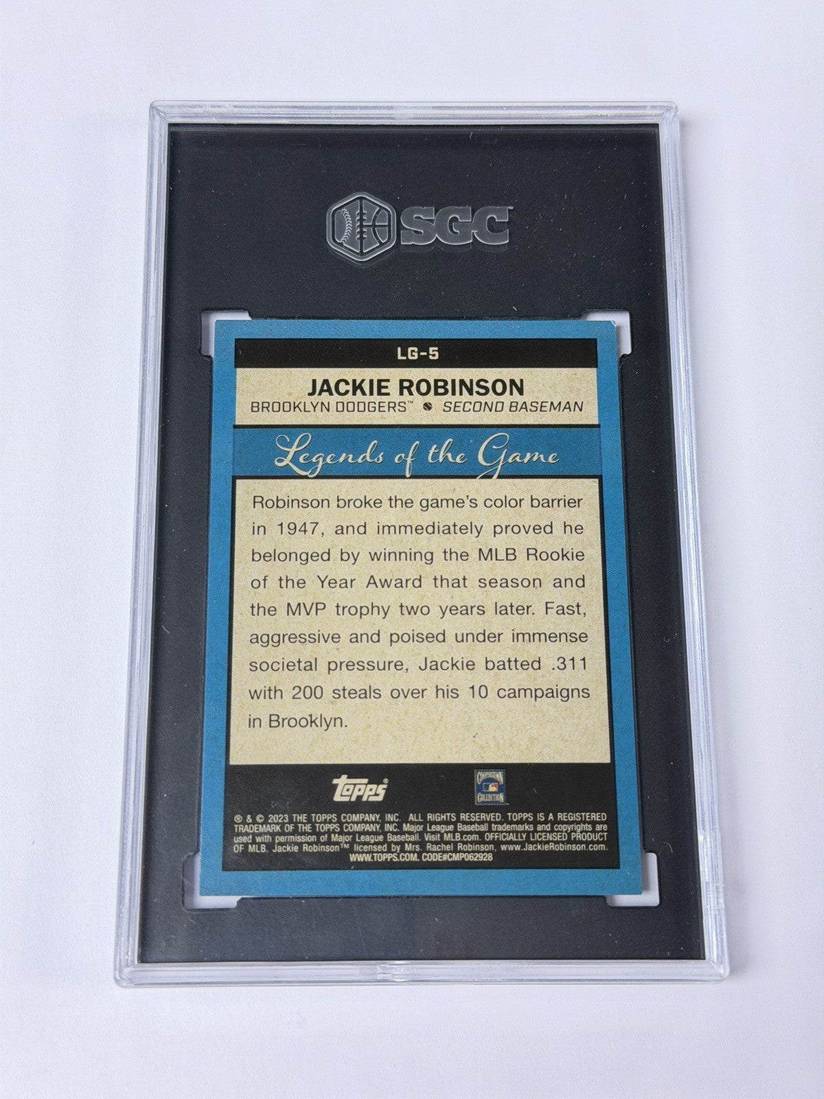 2023 TOPPS LG-5 JACKIE ROBINSON SGC 9.5 MT+ LEGENDS OF THE GAME BLACK 64/99 770