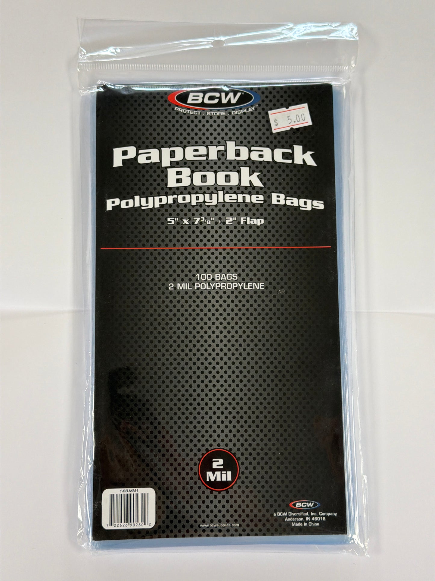 BCW Paperback Book Polypropylene Bags 5” x 7 3/8” + 2” Flap 100 Bags