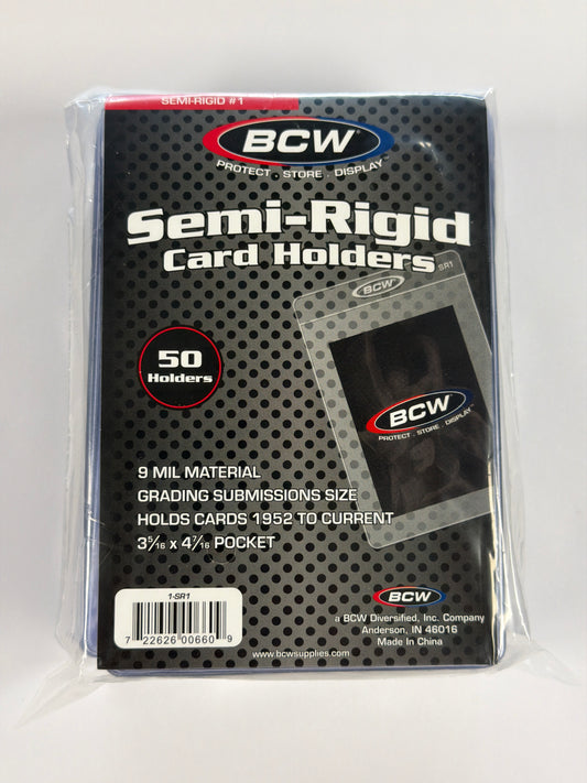 BCW Semi-Rigid Card Holders - 9 Mil. 50 Holders - 3 5/16” x 4 7/16” Pocket
