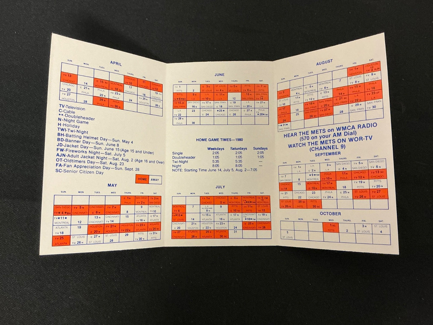 1980 New York Mets Baseball Pocket Schedule