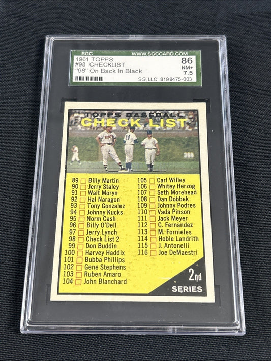 1961 Topps #98 Checklist #98 On Back In Black SGC 7.5 NM+ 003 