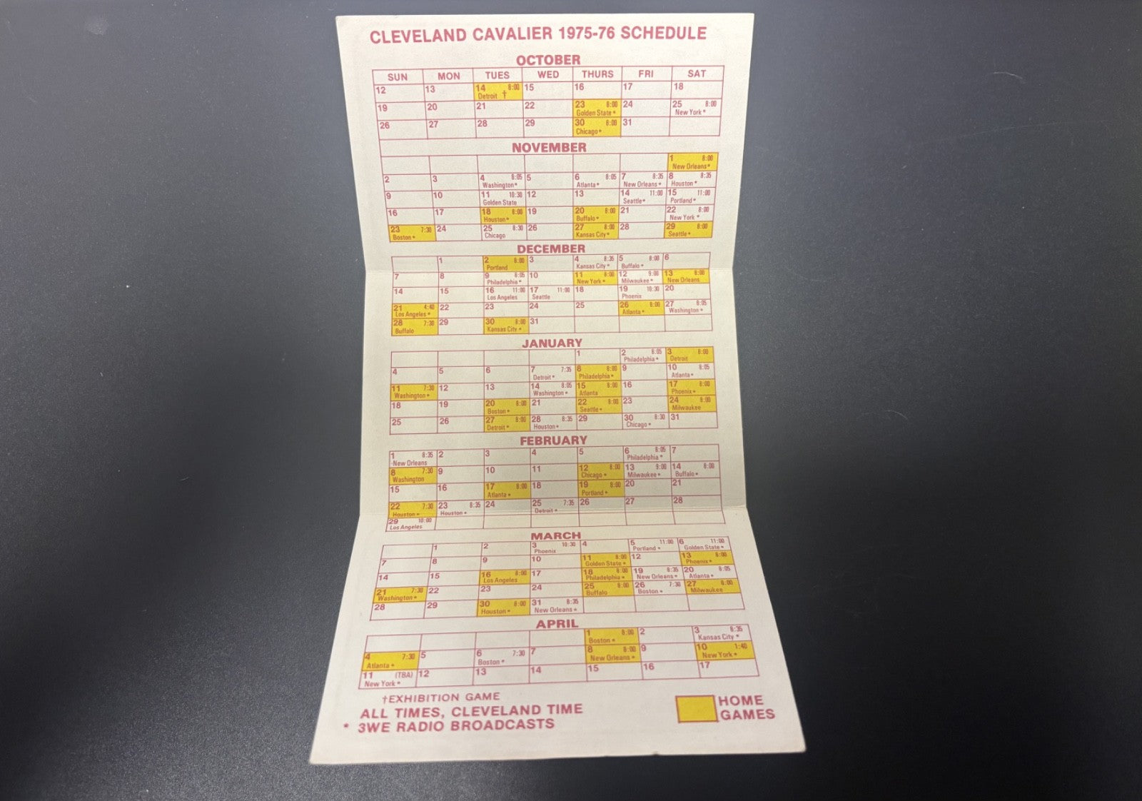 1975-1976 Cleveland Cavaliers NBA Basketball Pocket Schedule 