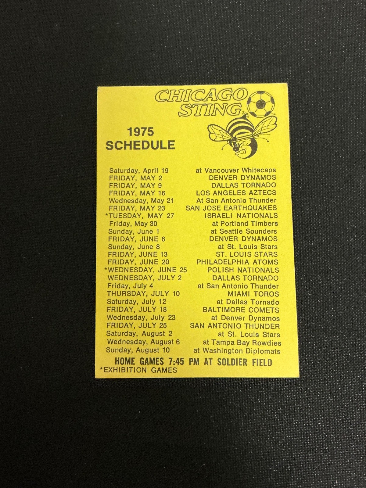 1975 Chicago Sting Soccer Pocket Schedule