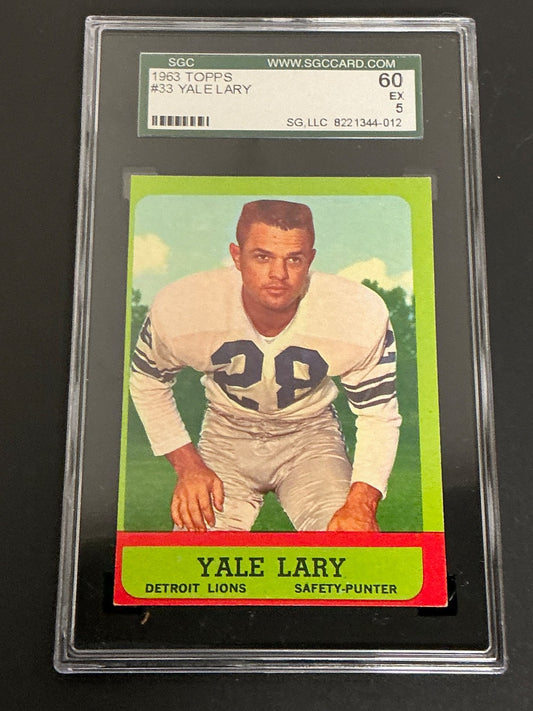 1963 Topps #33 Yale Lary Lions SGC 5 EX 012