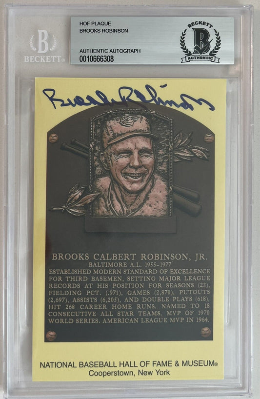 Brooks Robinson HOF Slabbed  Signed Plaque Postcard BAS Beckett 308