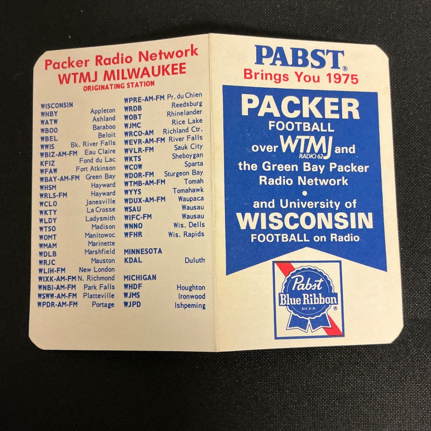 1975 Green Bay Packer and University of Wisconsin  Football Pocket Schedule 