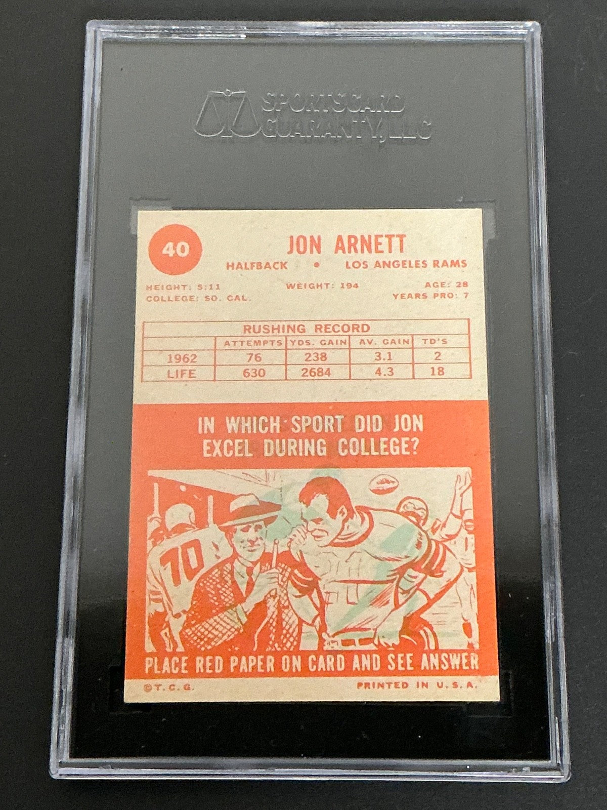 1963 Topps #40 Jon Arnett Rams SGC 5.5 EX+ 022