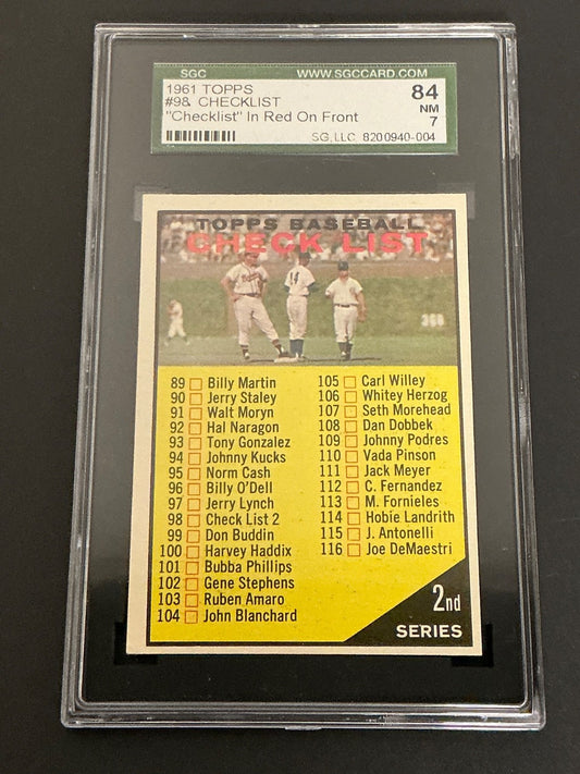 1961 Topps #98 Checklist ”Checklist” In Red On Front SGC 7 NM 004