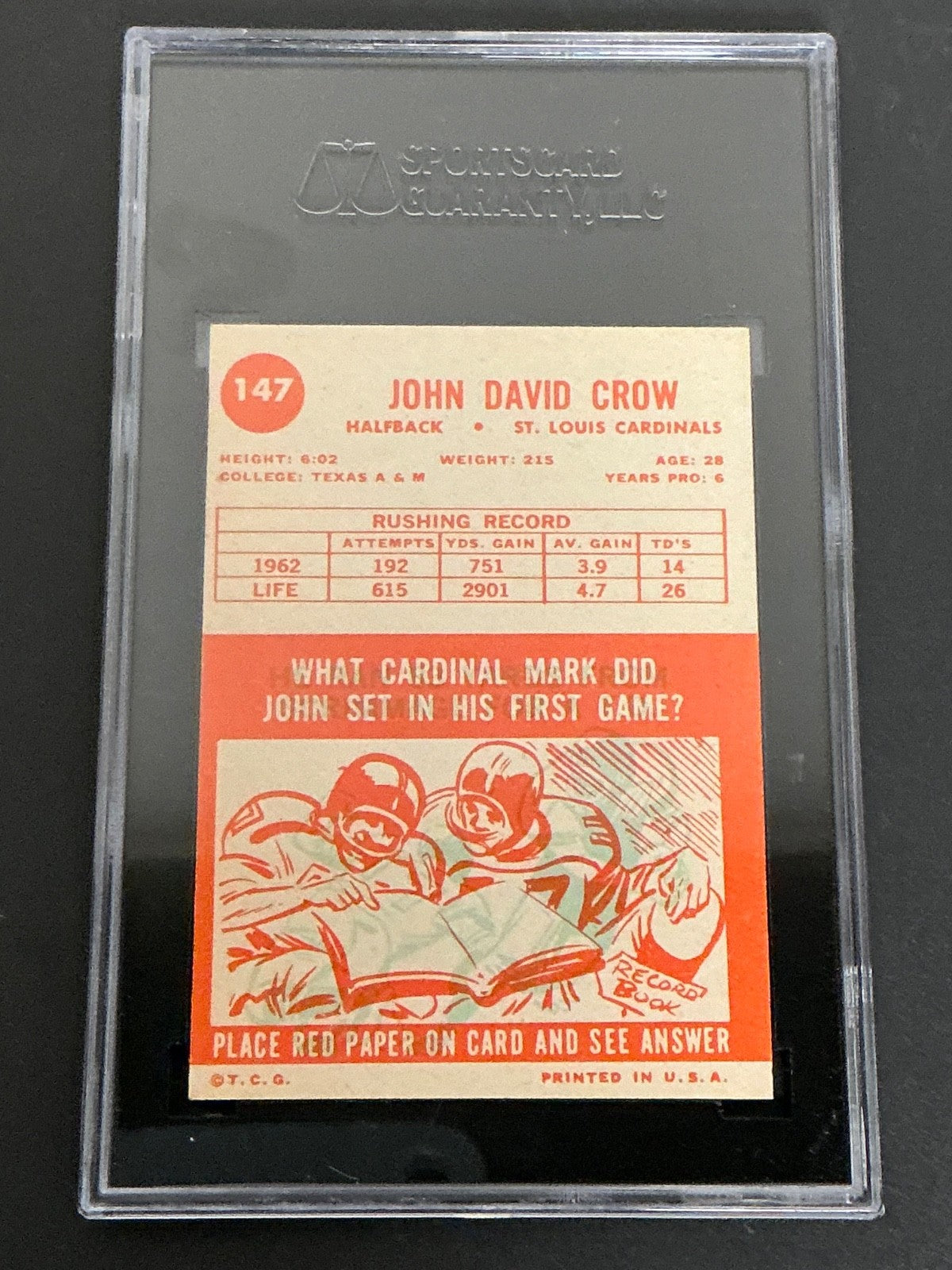 1963 Topps #147 John David Crow Cardinals SGC 5 EX 025