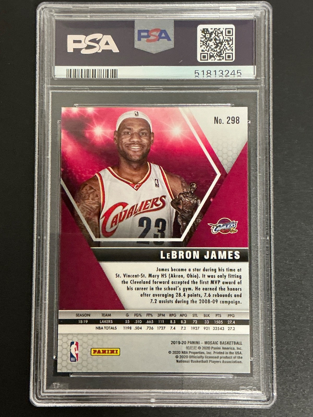 2019 Panini Mosaic #298 LeBron James MVP’s PSA 9 MINT 245