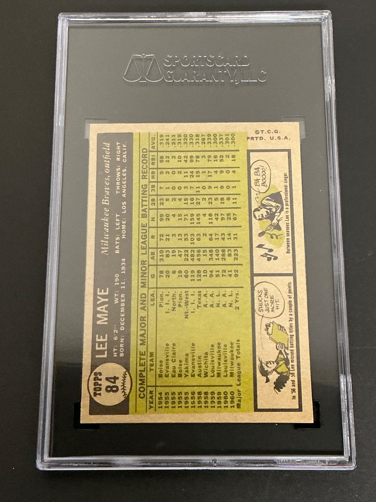 1961 Topps #84 Lee Maye Braves SGC 8 NM/MT 010
