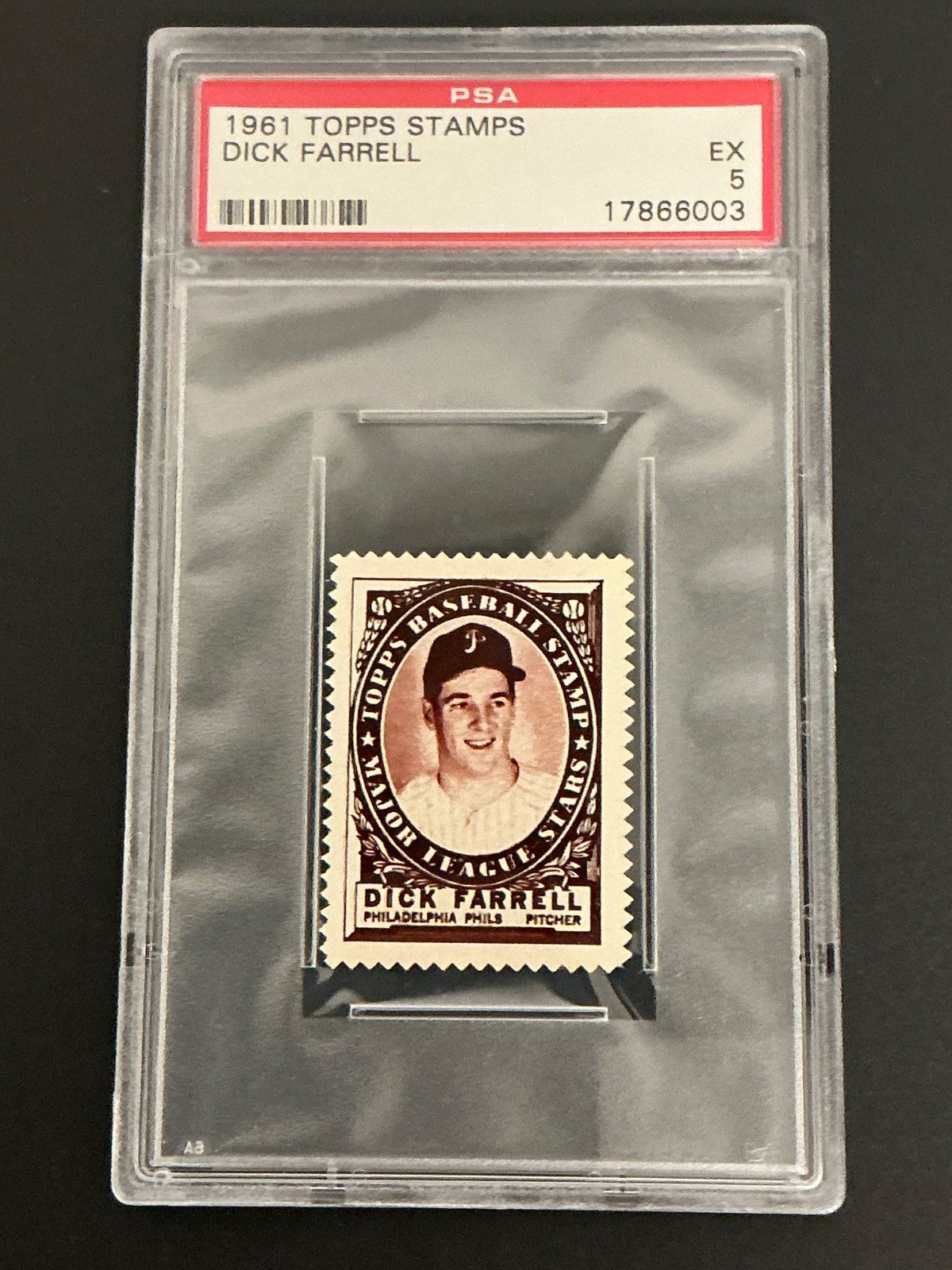 1961 Topps Stamps Dick Farrell Phillies PSA 5 EX 003