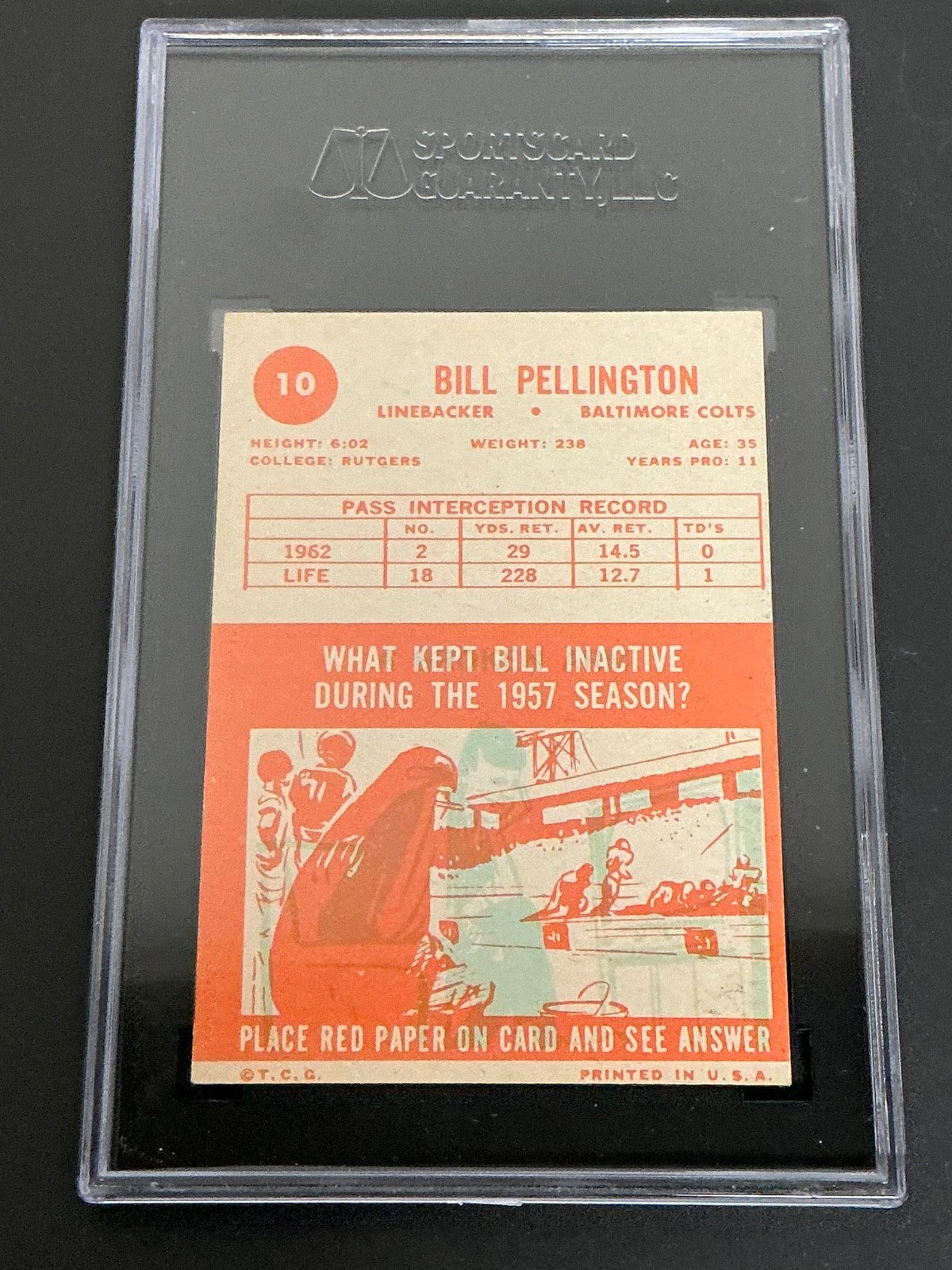 1963 Topps #10 Bill Pellington Colts SGC 5.5 EX+ 010