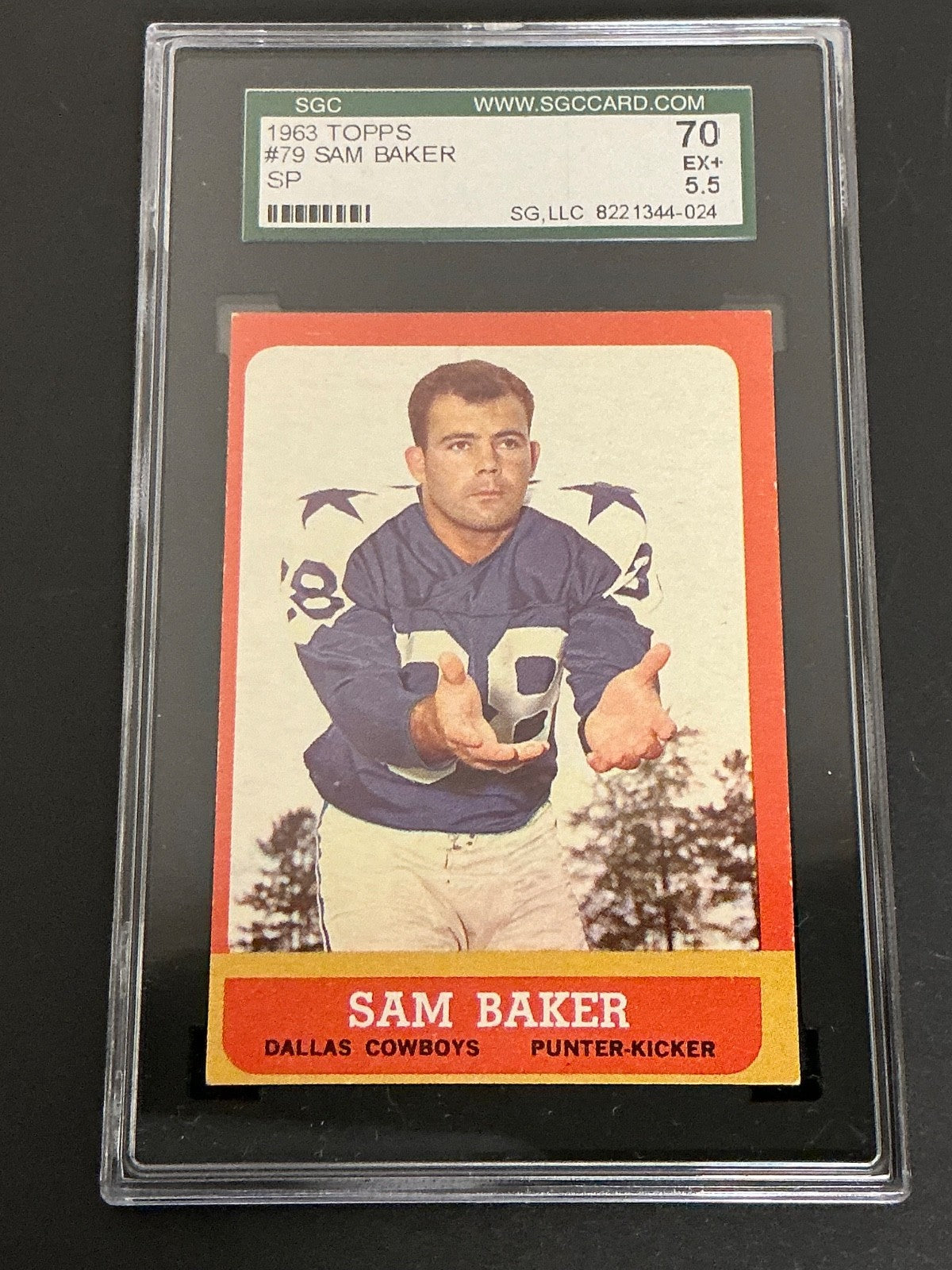 1963 Topps #79 Sam Baker SP Cowboys SGC 5.5 EX+ 