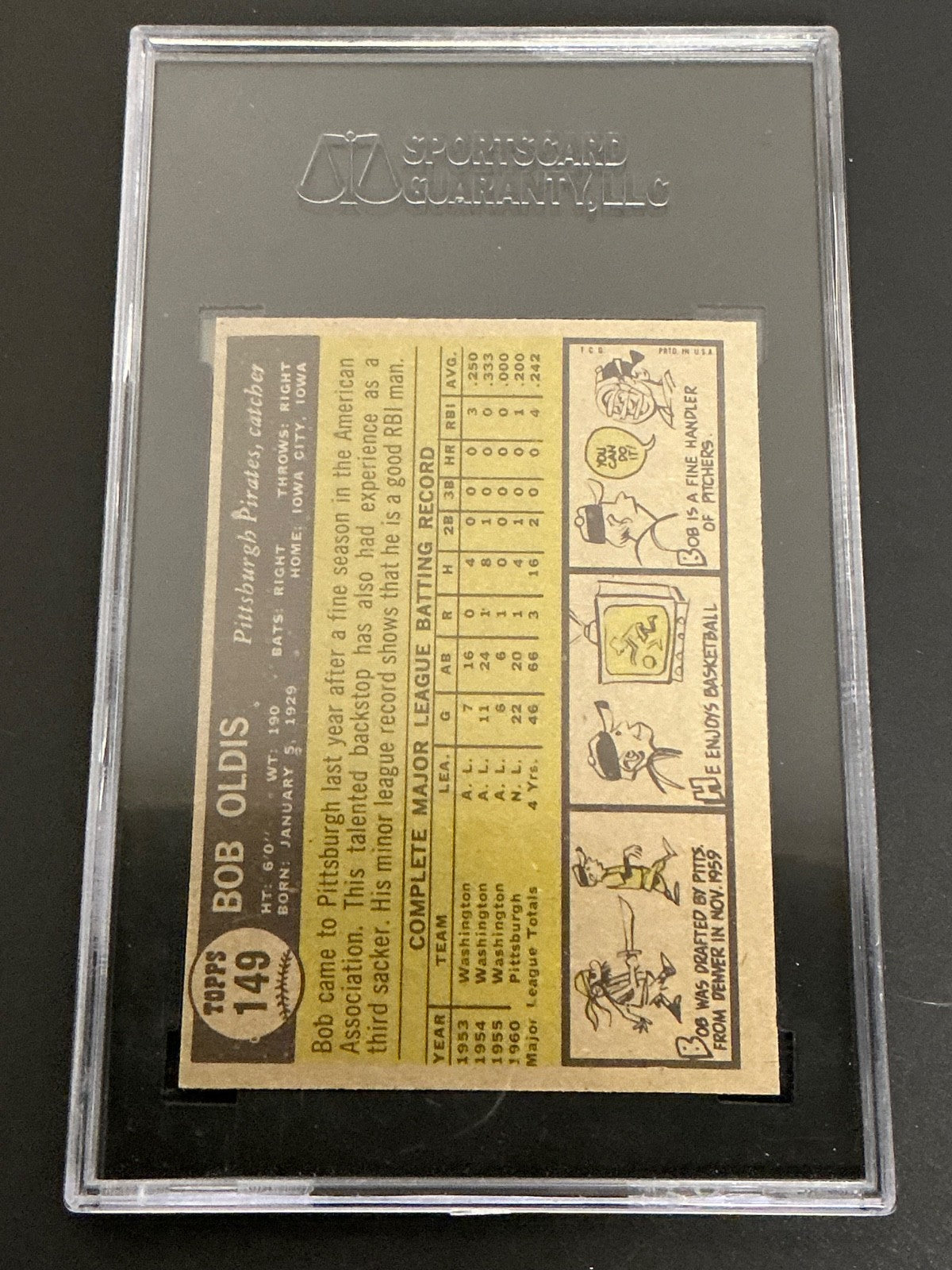 1961 Topps #149 Bob Oldis Pirates SGC 8 NM/MT 005