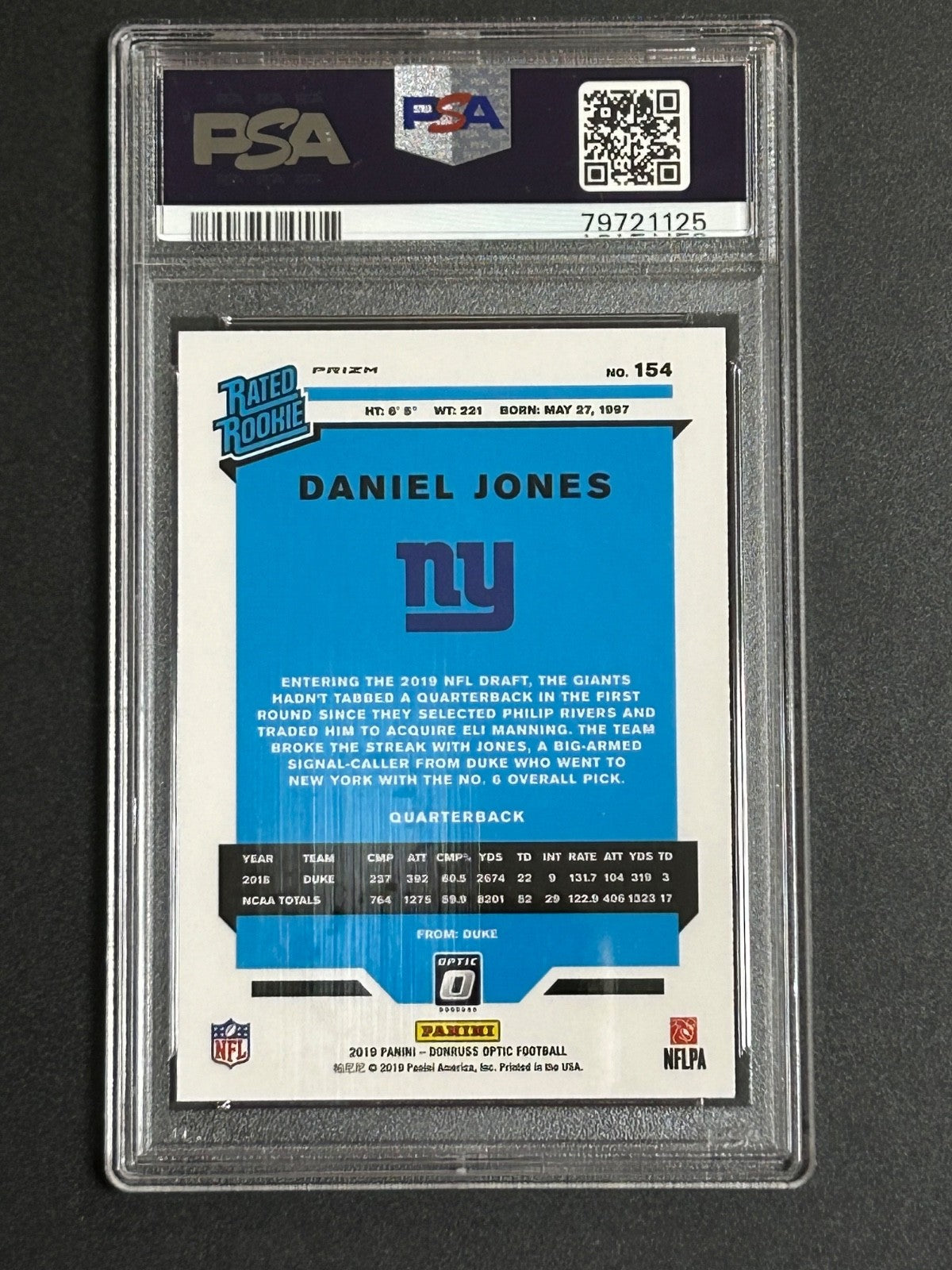 2019 Panini Donruss Optic #154 Daniel Jones Pink PSA 10 GEM MT 125