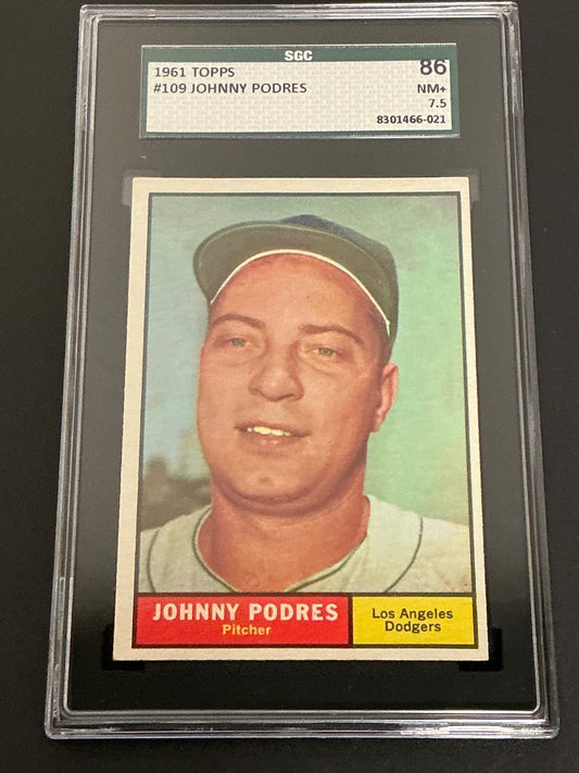1961 Topps #109 Johnny Podres Dodgers SGC 7.5 NM+ 021