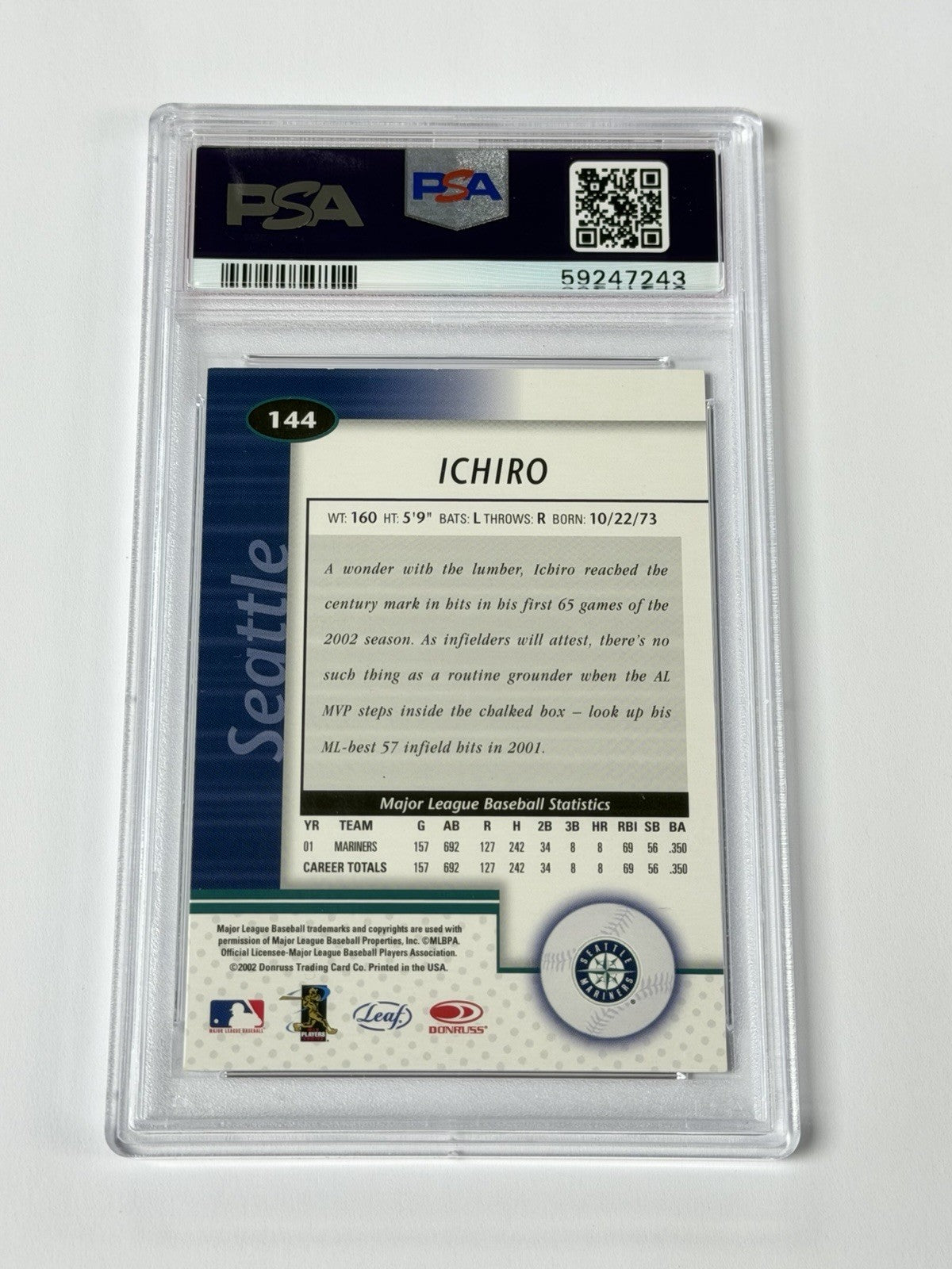 2002 LEAF CERTIFIED #144 ICHIRO PSA 9 MINT 243