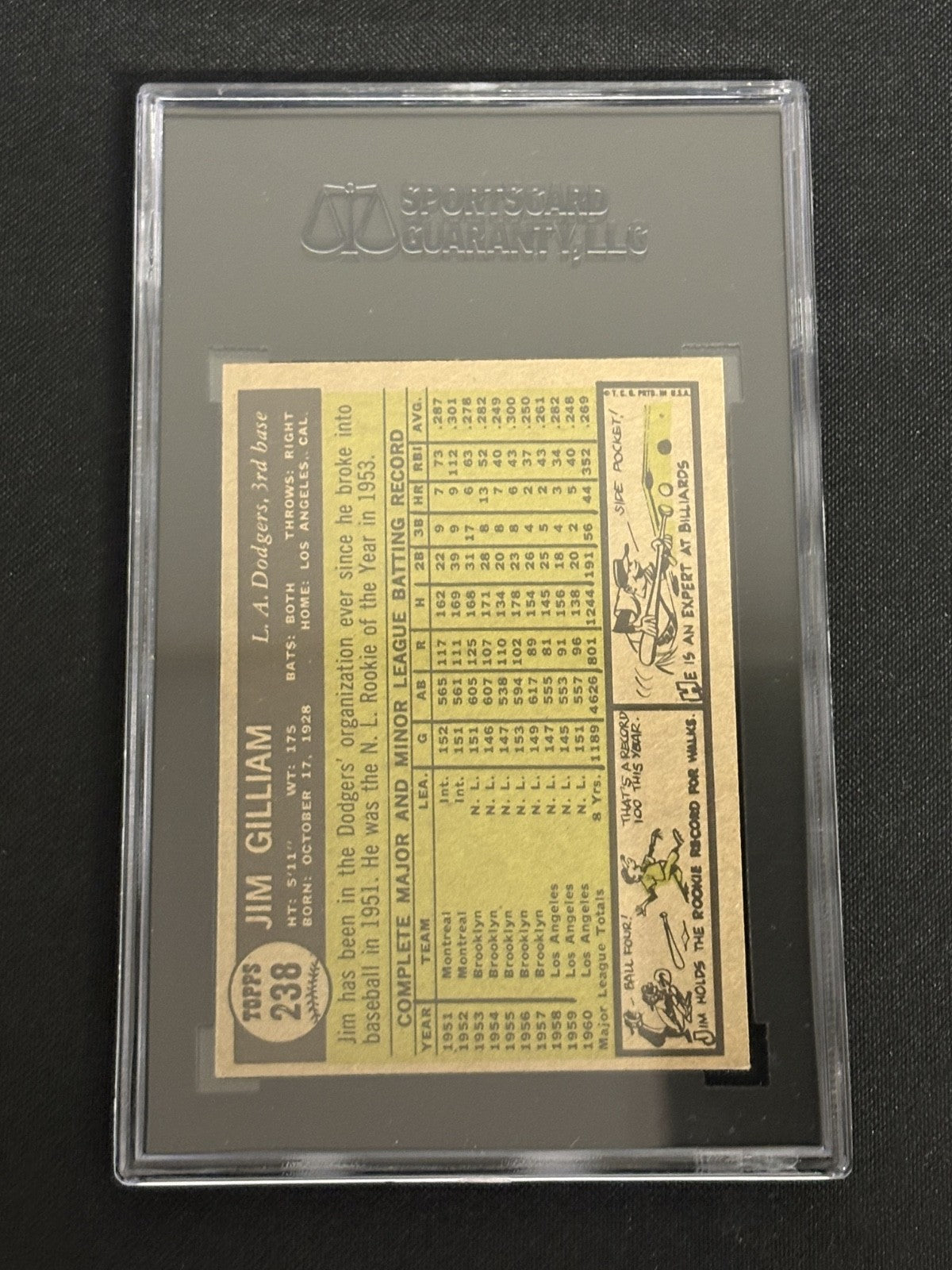 1961 Topps #238 Jim Gilliam Dodgers SGC 7 NM 001
