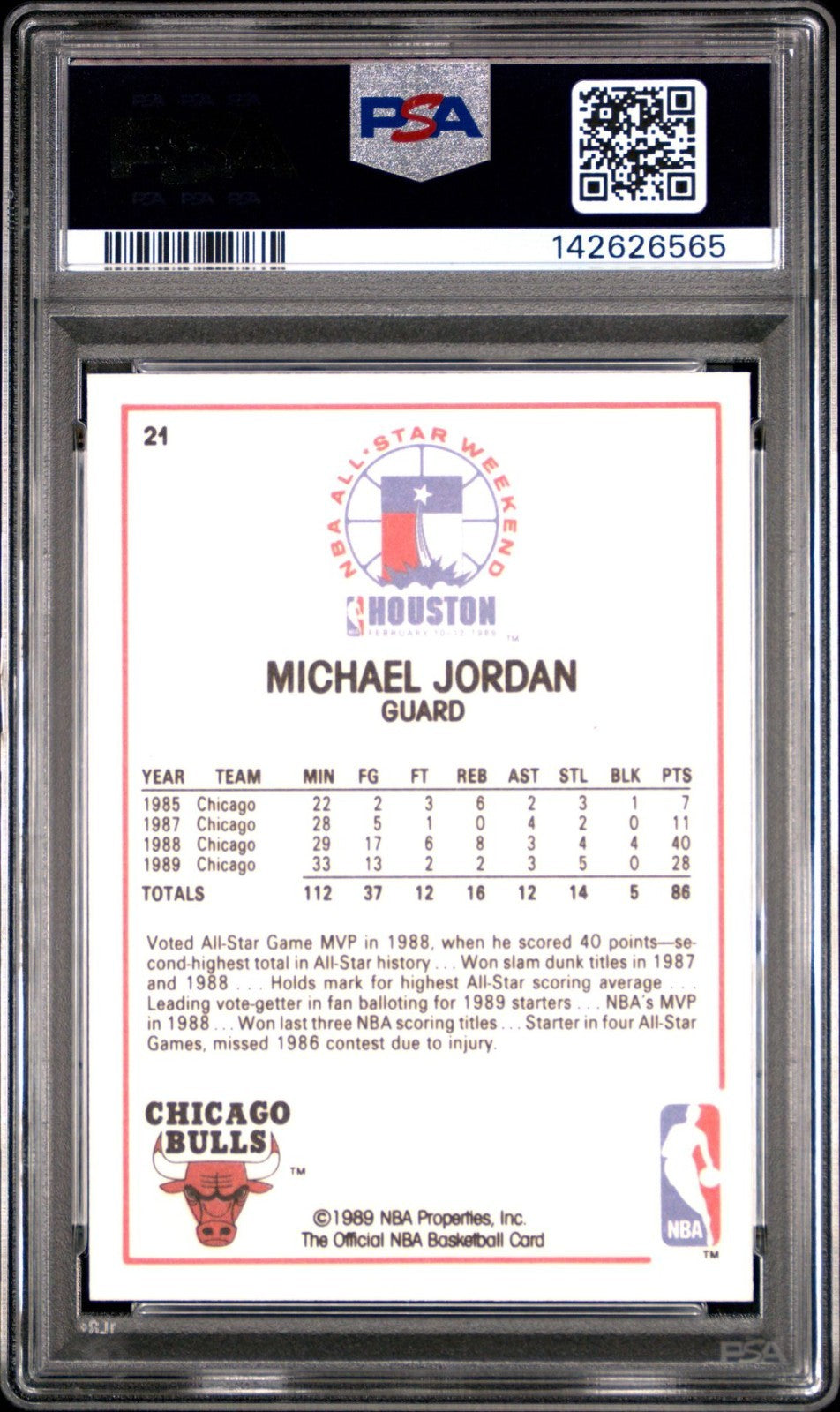 1989 Hoops #21 Michael Jordan All Star Chicago Bulls PSA 10 GEM MT 565