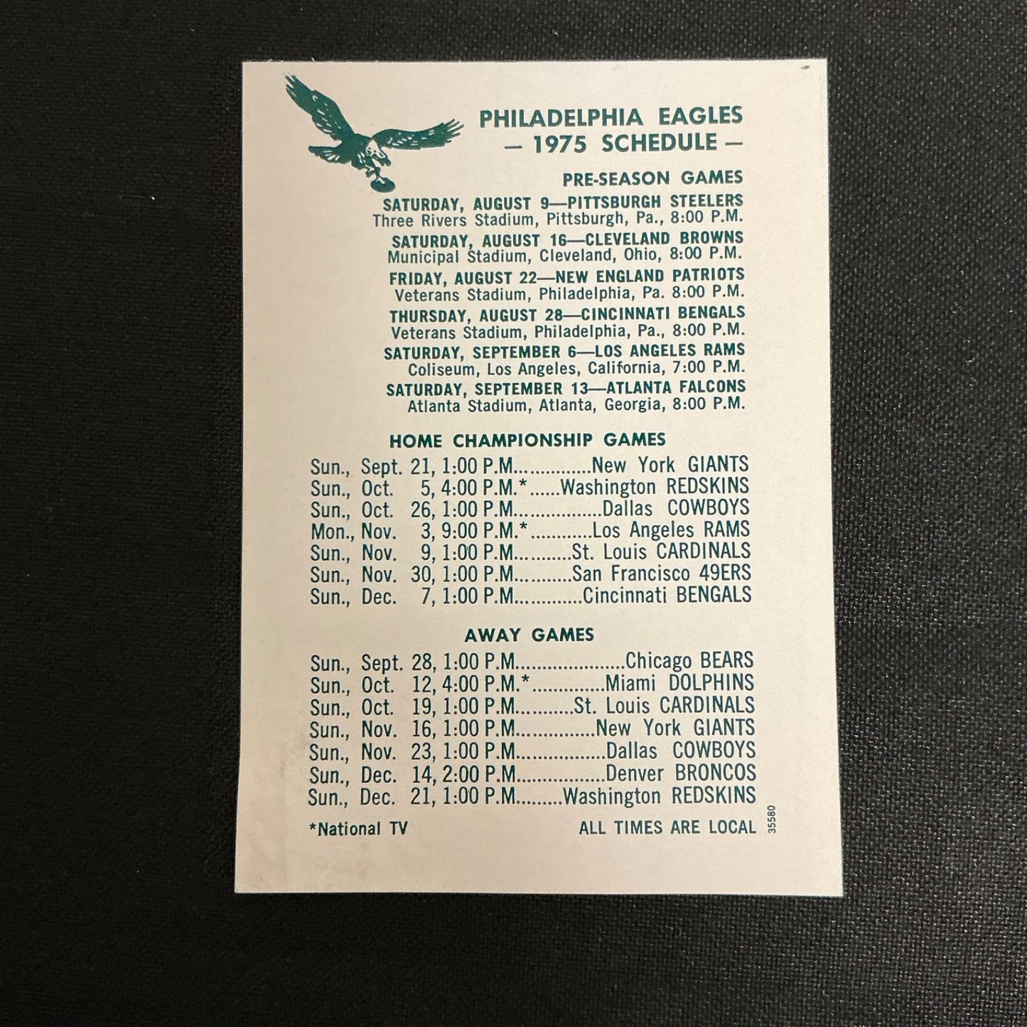 1975 Philadelphia Eagles Football Pocket Schedule 