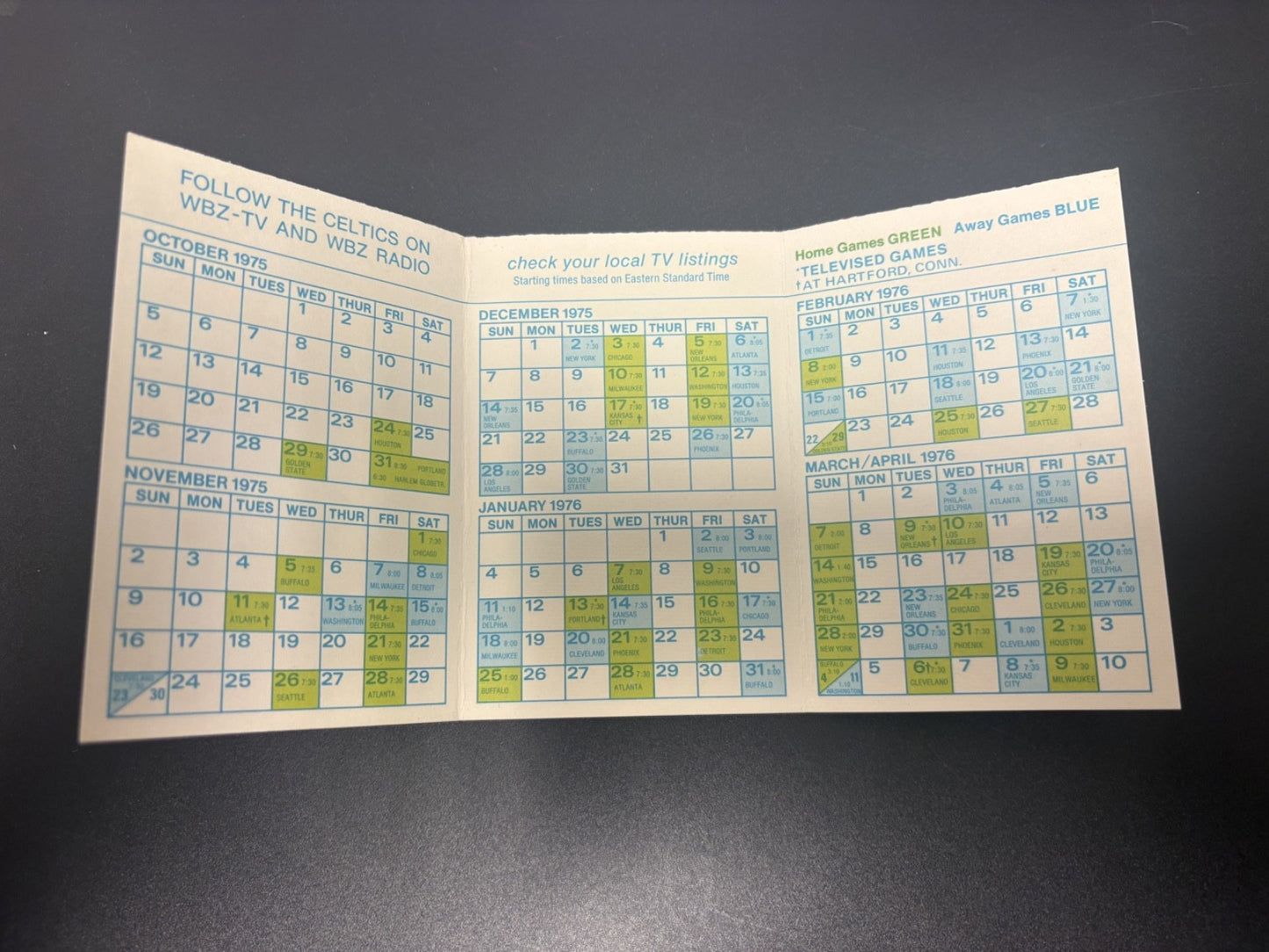 1975-1976 Boston Celtics NBA Basketball Pocket Schedule 