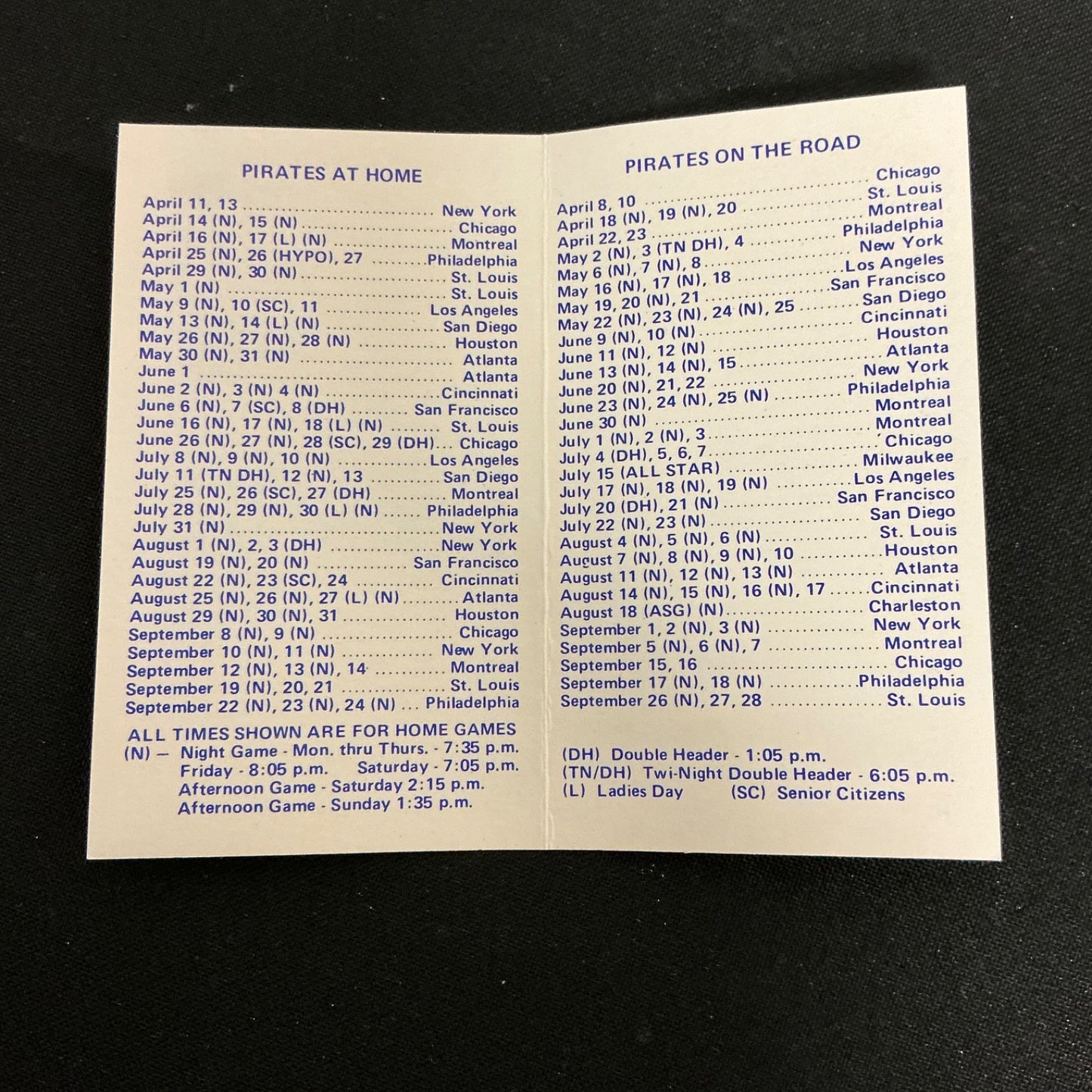 1975 Pittsburgh Pirates Baseball Pocket Schedule 