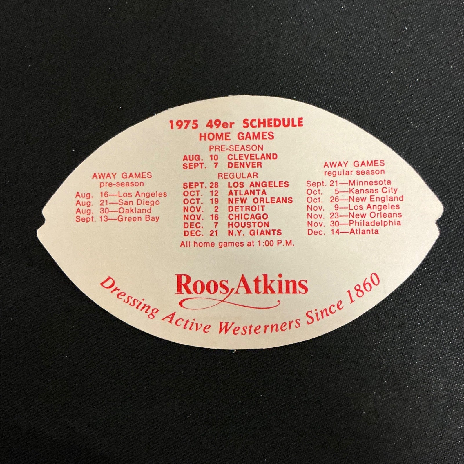 1975 San Francisco 49ers Football Pocket Schedule 