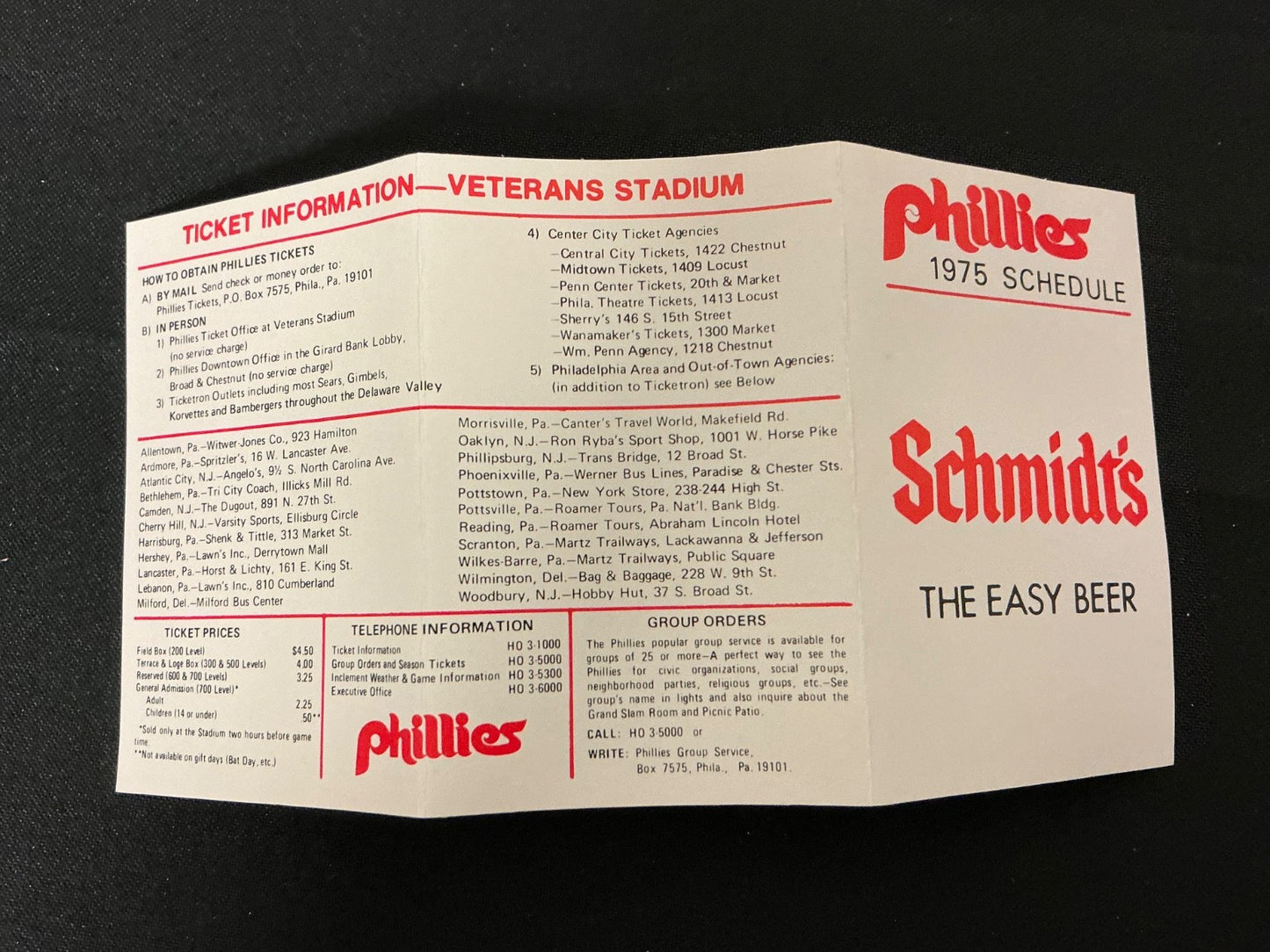 1975 Philadelphia Phillies Baseball Pocket Schedule 
