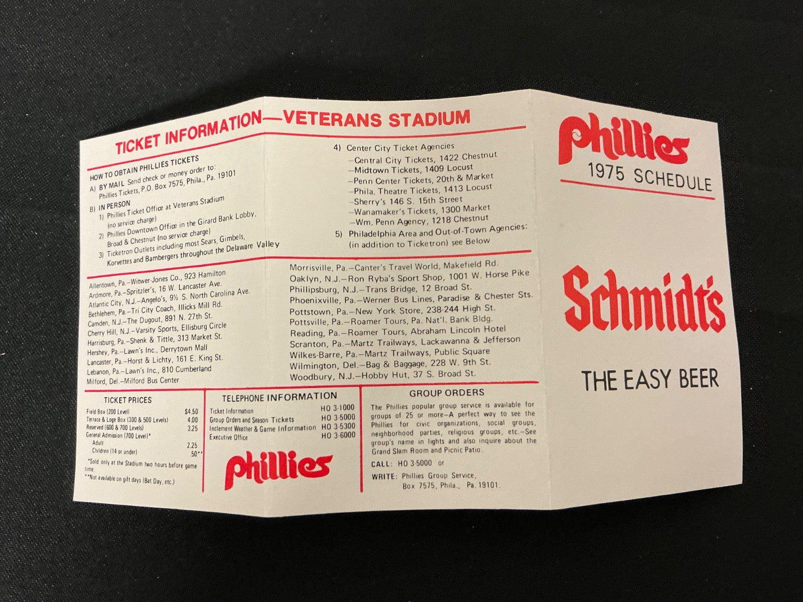 1975 Philadelphia Phillies Baseball Pocket Schedule 