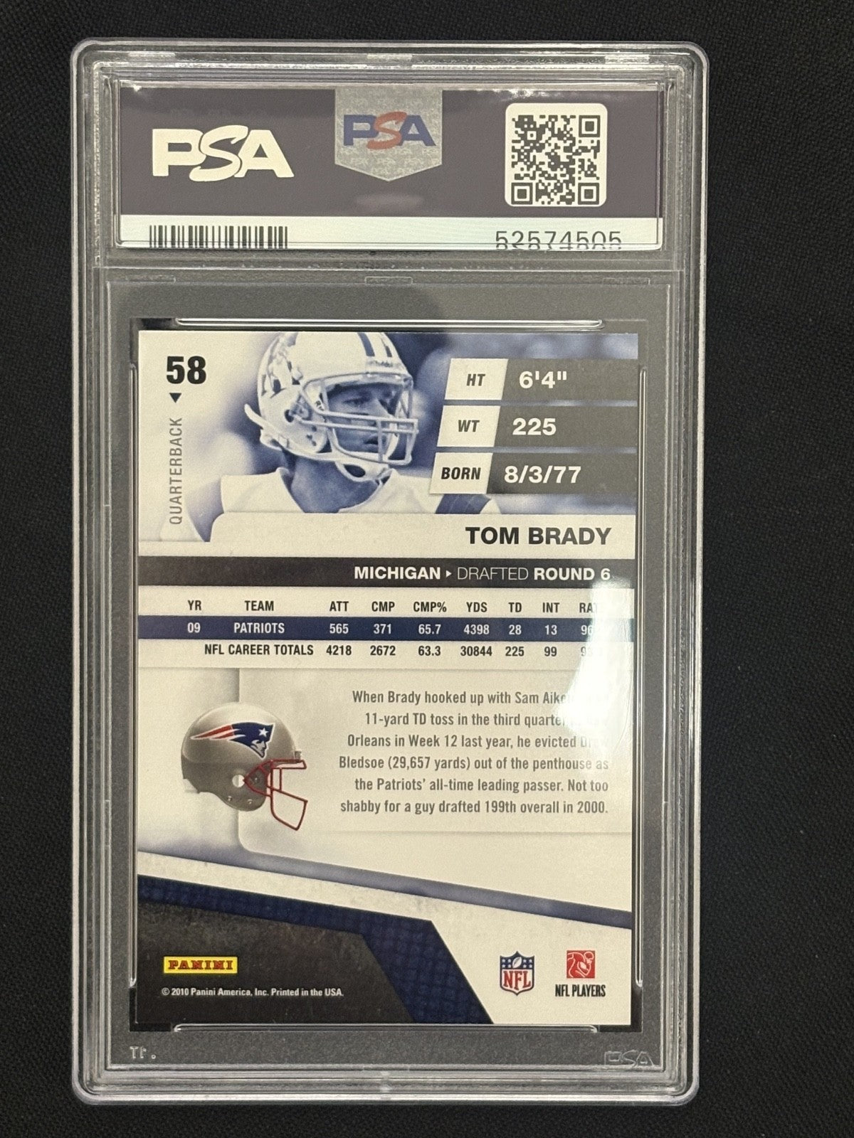 2010 Panini Absolute Memorabilia #58 Tom Brady PSA 8 NM-MT 505
