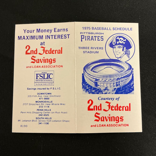 1975 Pittsburgh Pirates Baseball Pocket Schedule 