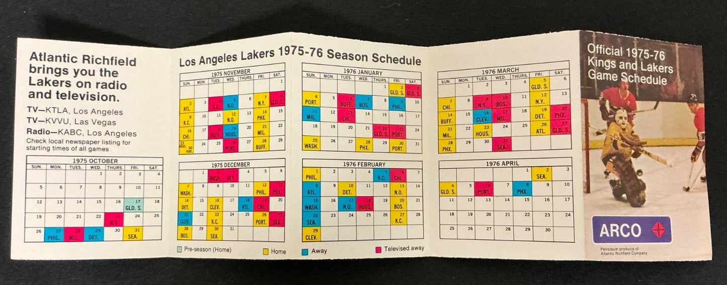 1973-1974 Los Angeles Kings Hockey and Lakers Basketball Pocket Schedule  