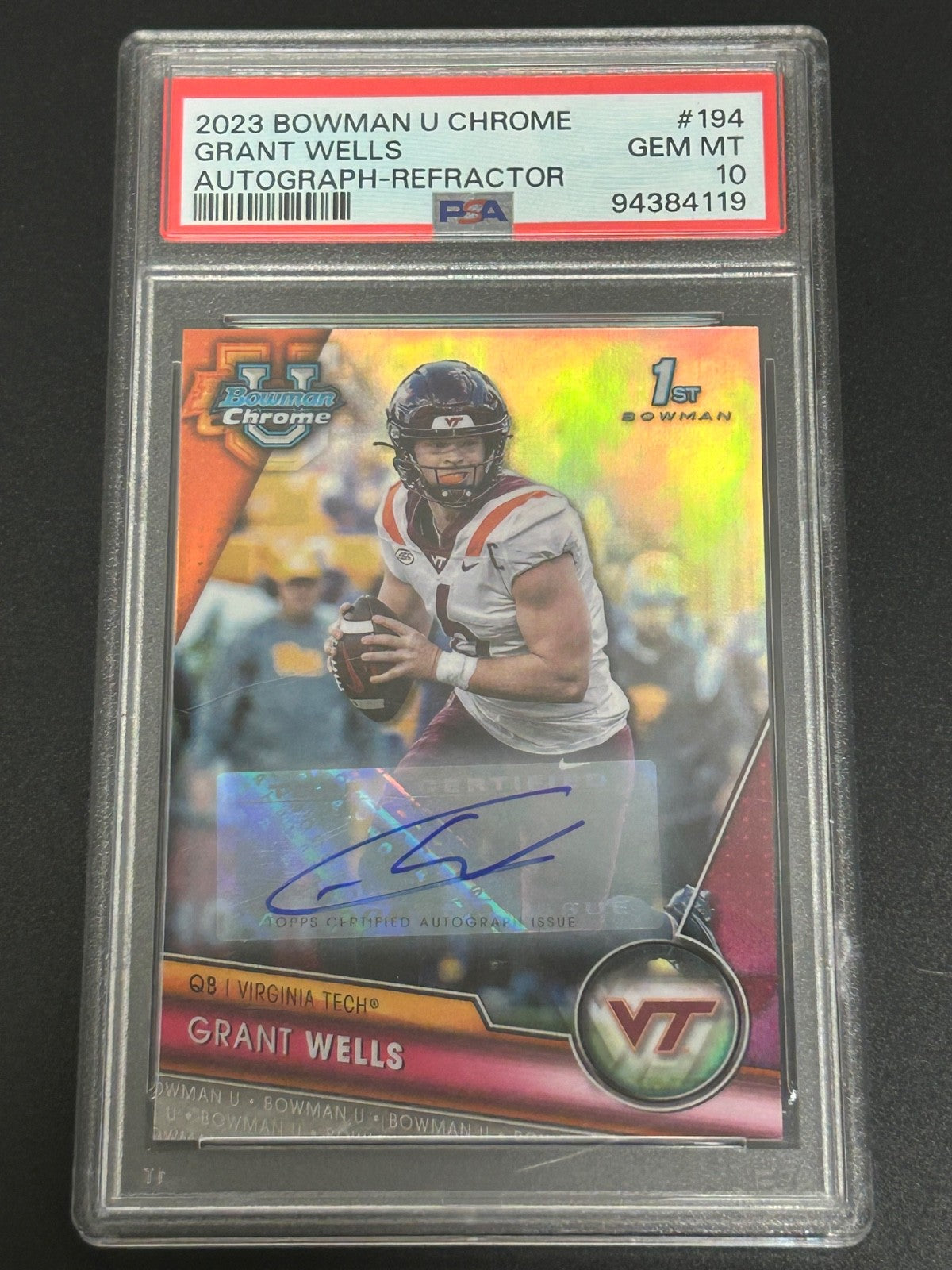 2023 Bowman U Chrome #194 Grant Wells 1ST BOWMAN Auto-Refractor /499 PSA 10 119