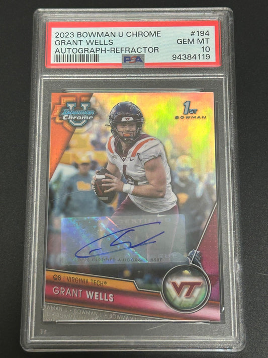 2023 Bowman U Chrome #194 Grant Wells 1ST BOWMAN Auto-Refractor /499 PSA 10 119