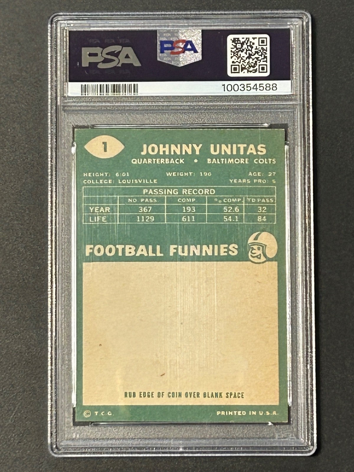 1960 Topps #1 Johnny Unitas PSA 4 VG 588 