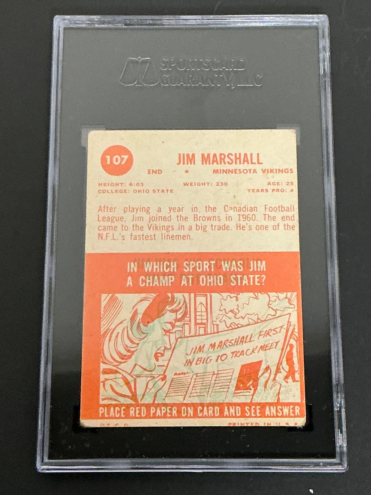 1963 Topps #107 Jim Marshall RC Vikings SGC 2.5+ GOOD+ 033