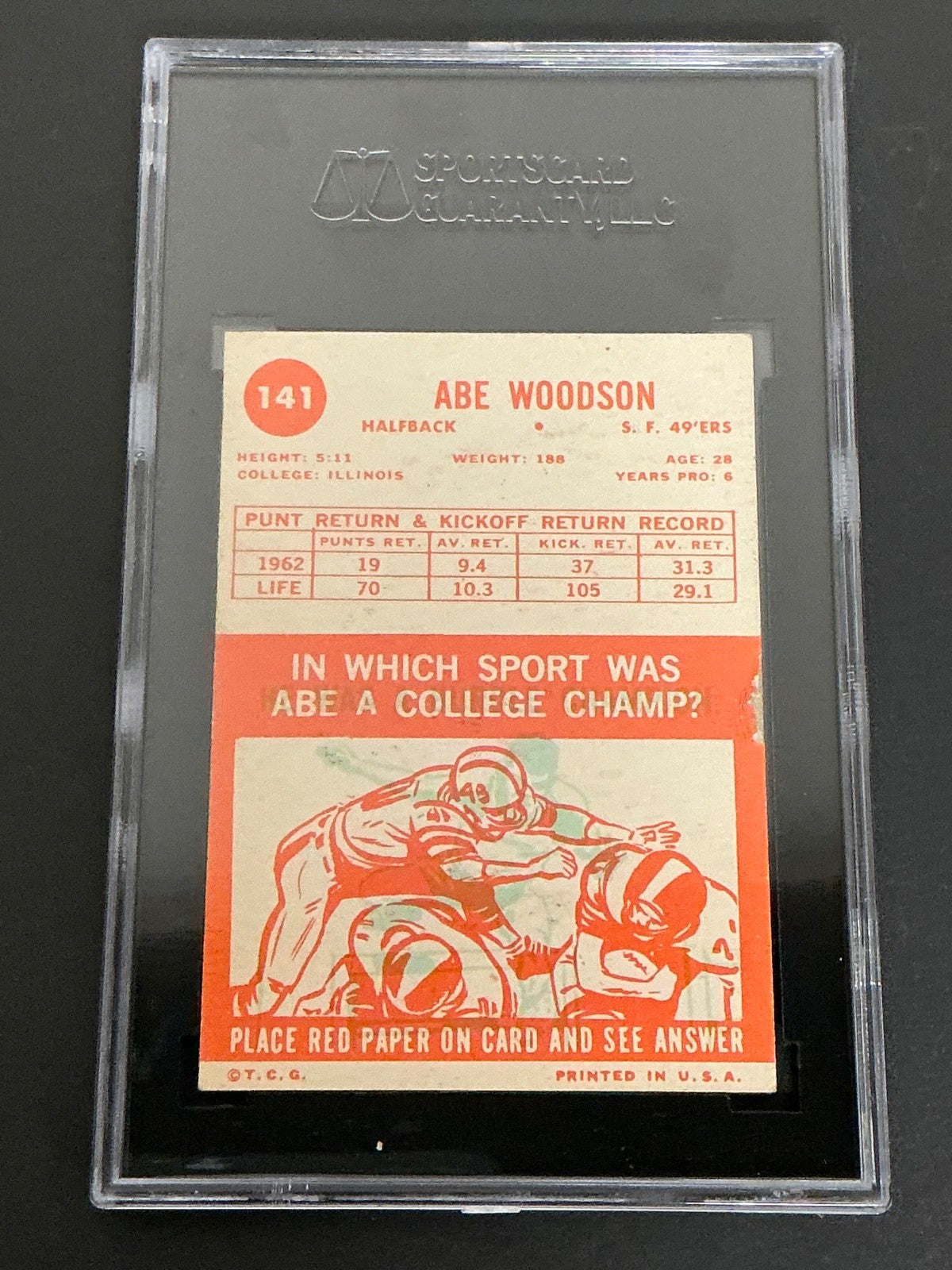 1963 Topps #141 Abe Woodson 49'ers SGC 4 VG/EX 017