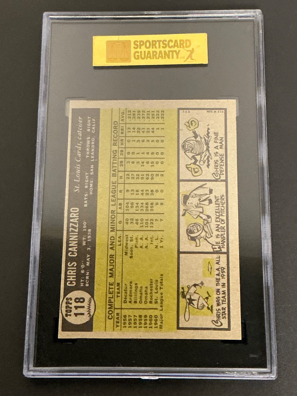 1961 Topps #118 Chris Cannizzaro RC Cardinals SGC 7.5 NM+ 042