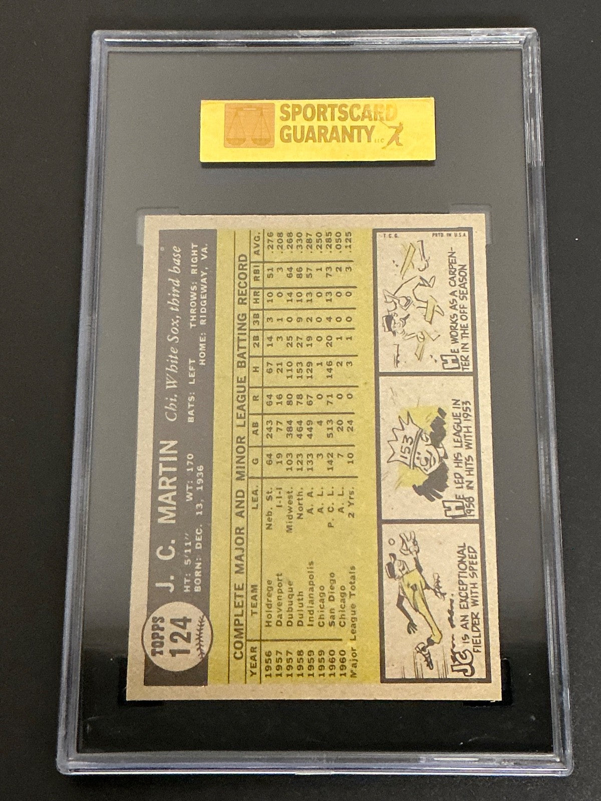 1961 Topps #124 J.C Martin RC White Sox SGC 7 NM 367