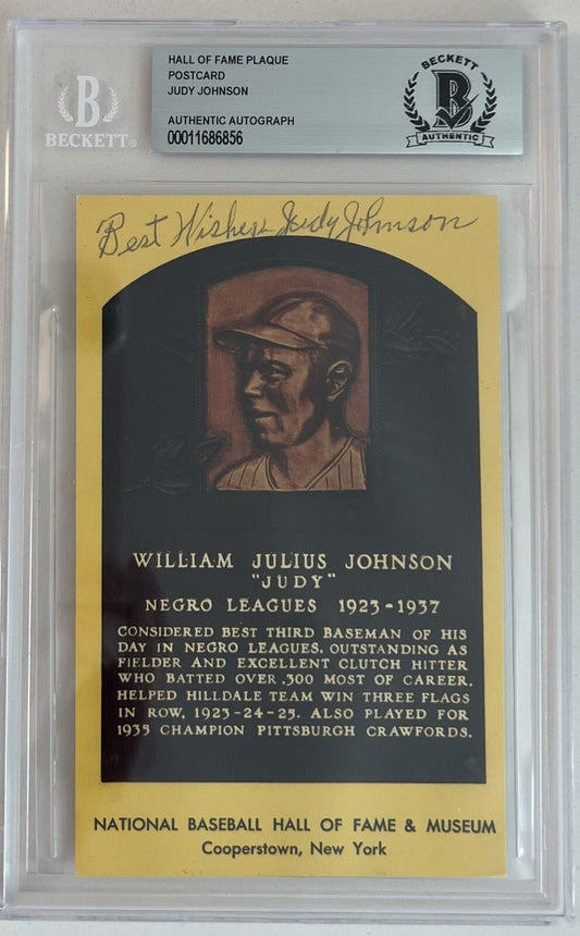 William Julius “Judy”Johnson HOF Slabbed  Signed Plaque Postcard BAS Beckett 856