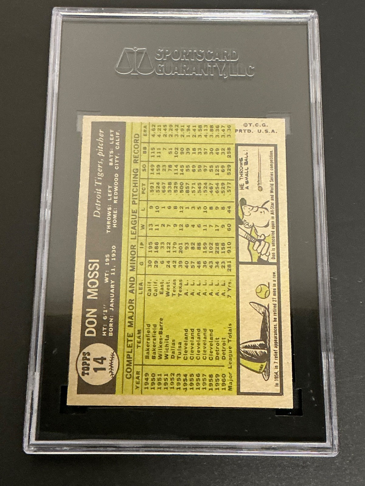 1961 Topps #14 Don Mossi Tigers SGC 8 NM/MT 014