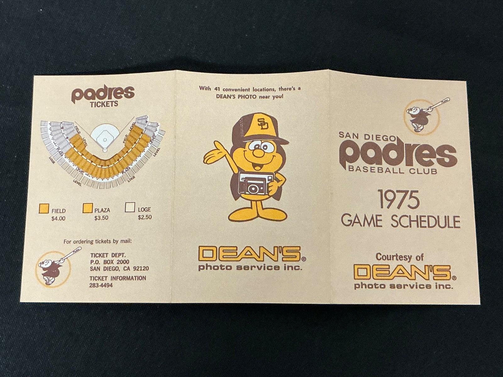 1975 San Diego Padres Baseball Pocket Schedule 