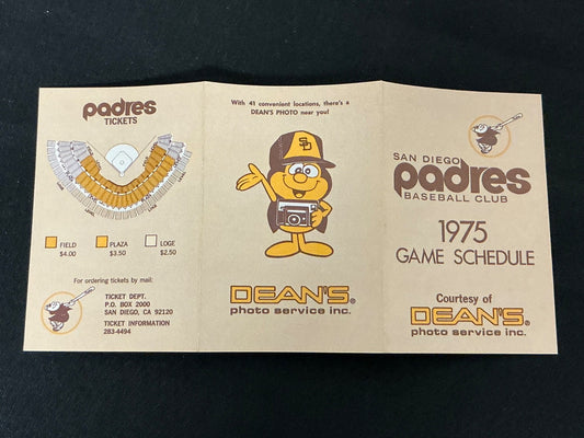 1975 San Diego Padres Baseball Pocket Schedule 