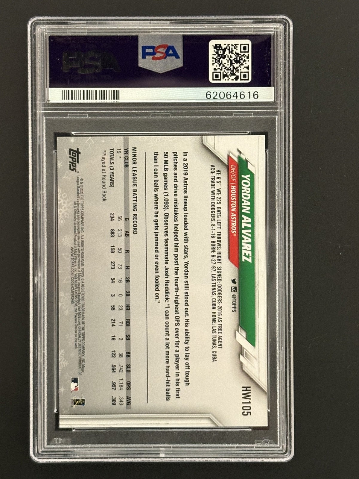 2020 Topps Holiday #HW105 Yordan Alvarez RC PSA 10 GEM MT 616
