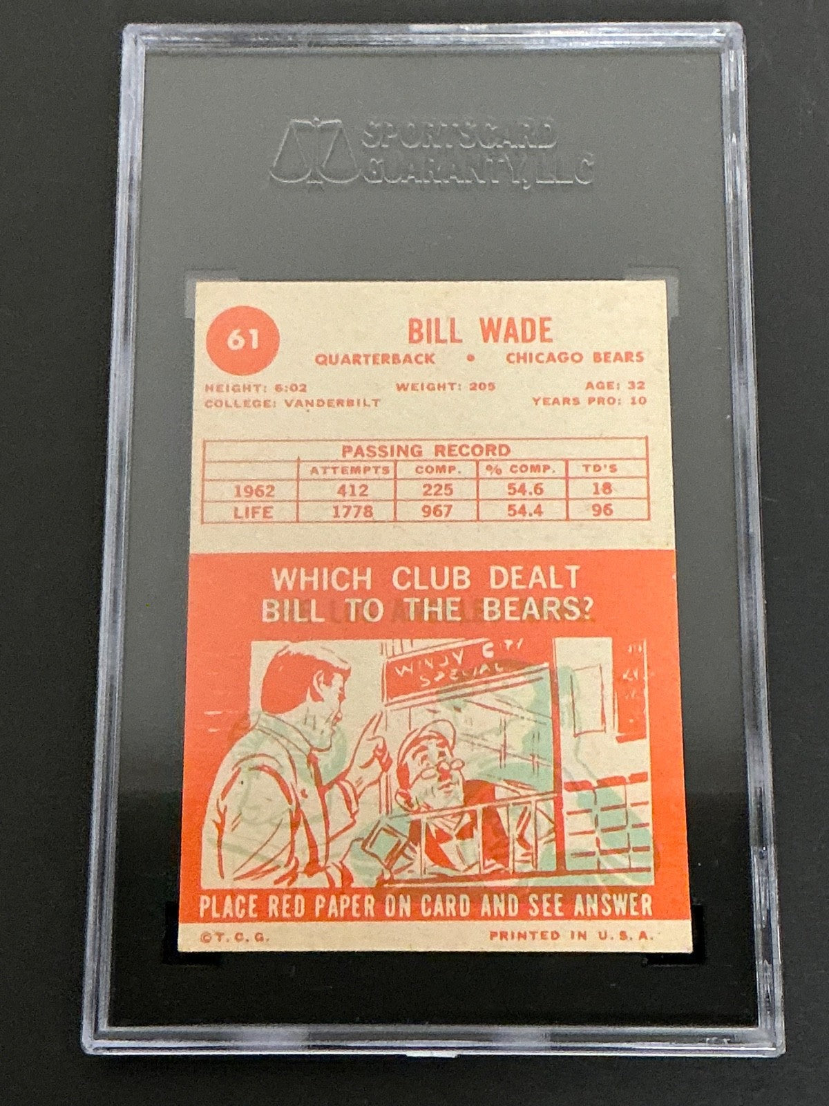 1963 Topps #61 Bill Wade Bears SGC 4.5 VG/EX+ 020