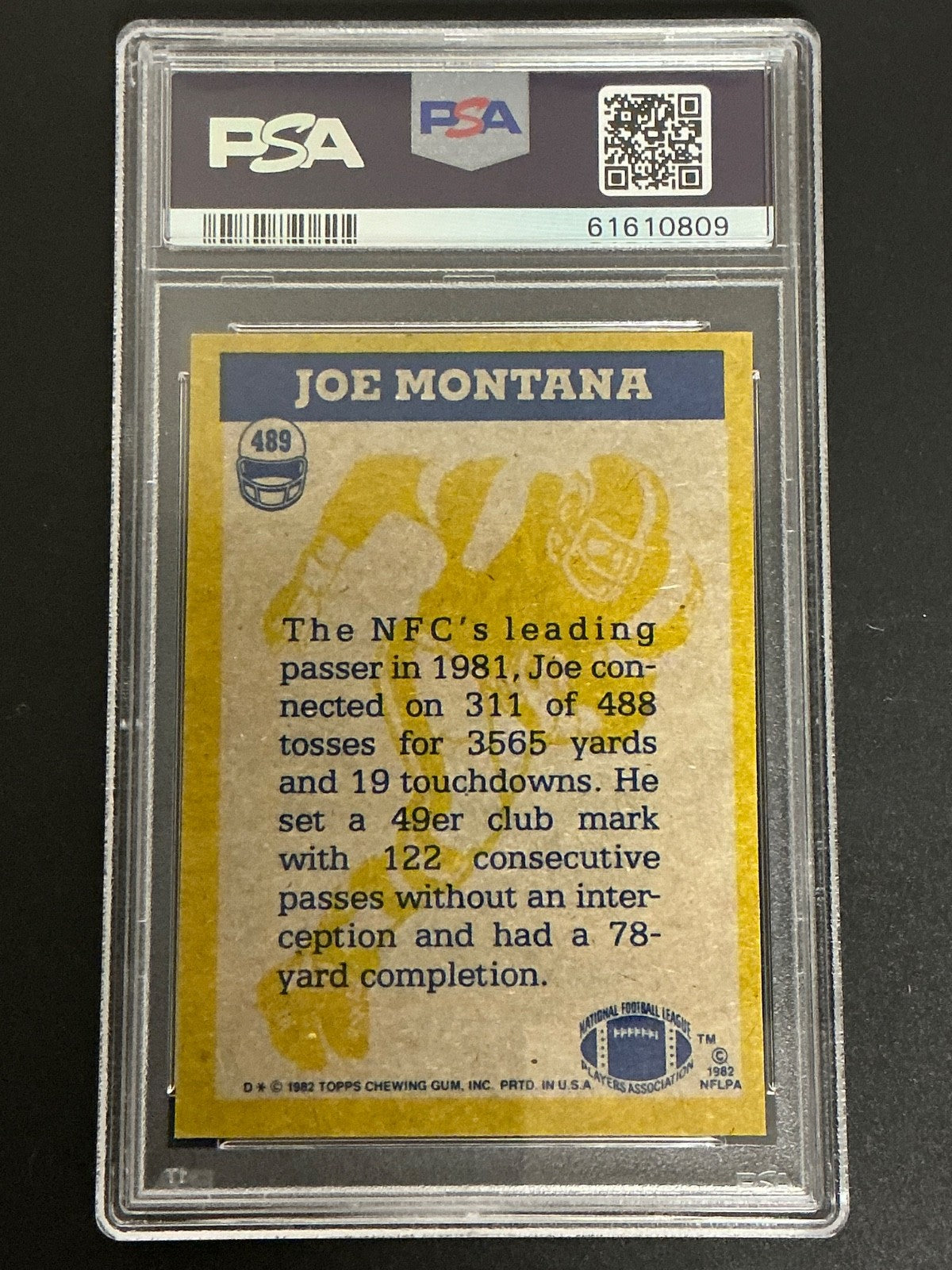 1982 Topps #489 Joe Montana In Action PSA 8 NM-MT 809